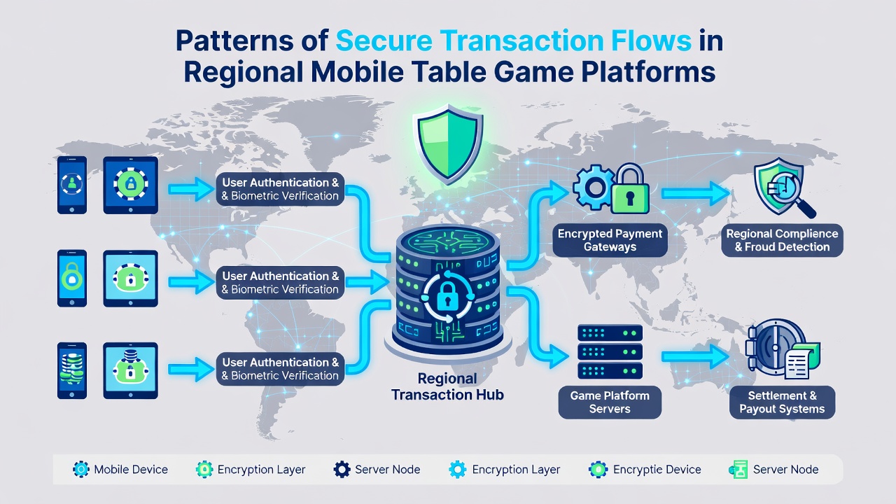 Diagram showing regional differences in mobile payment processing for table games
